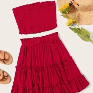 Super cute tube top skirt set red